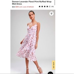 Lulus Doreen Lavender Floral Print midi Wrap Dress